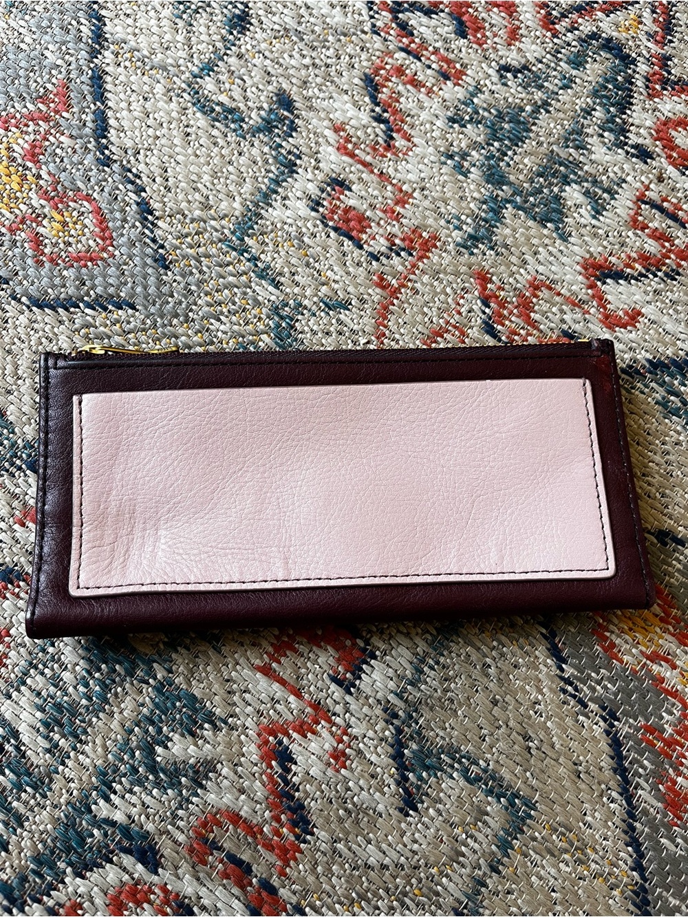 Fossil Two-Tone Pink and Burgundy Leather Long Wallet